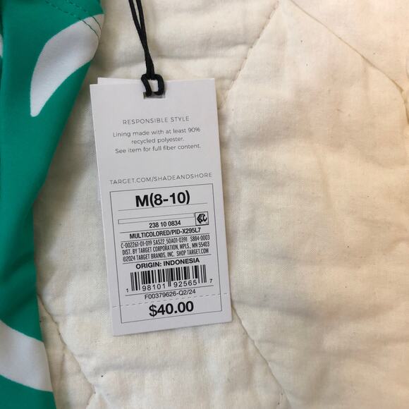 Shade & Shore NWT Women's One Piece Swimsuit Green White Leaf Shirred  M (8/10) - Picture 8 of 11